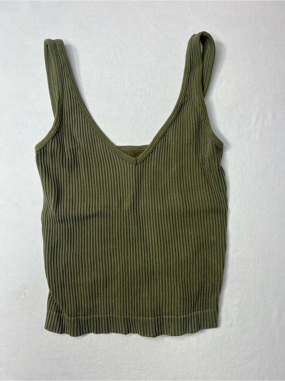 Aura Olive Ribbed Vneck Tank